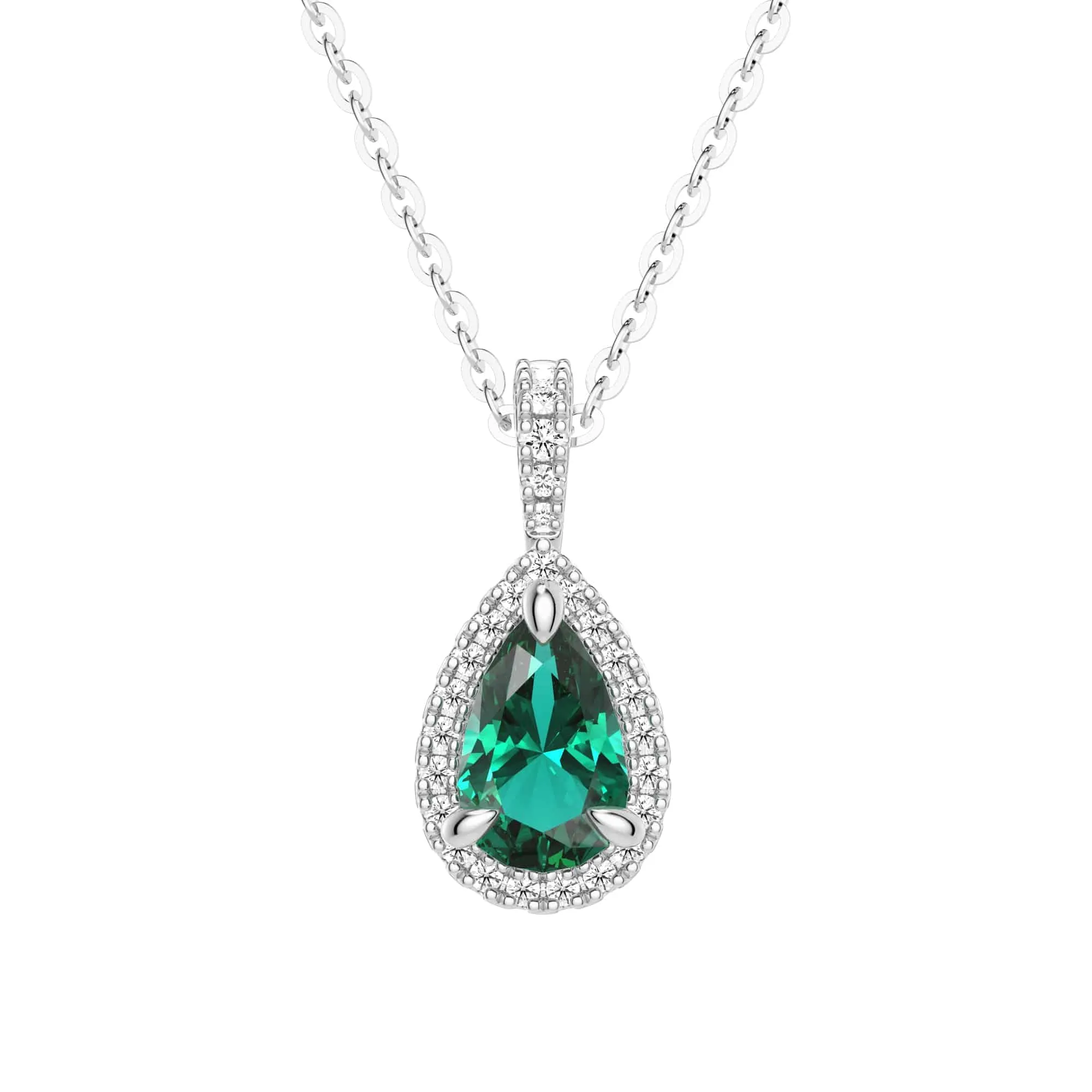 1 CT. Pear Shaped Emerald Pendant with Pav?? Diamond Halo Artistic Edge