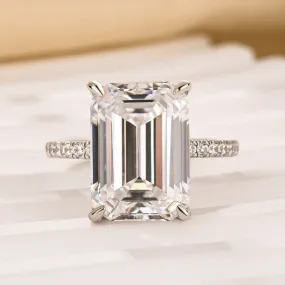 Heritage Style Luxury Design Pieces 10Ct Emerald Cut Engagement Ring With Hidden Halo In Sterling Silver