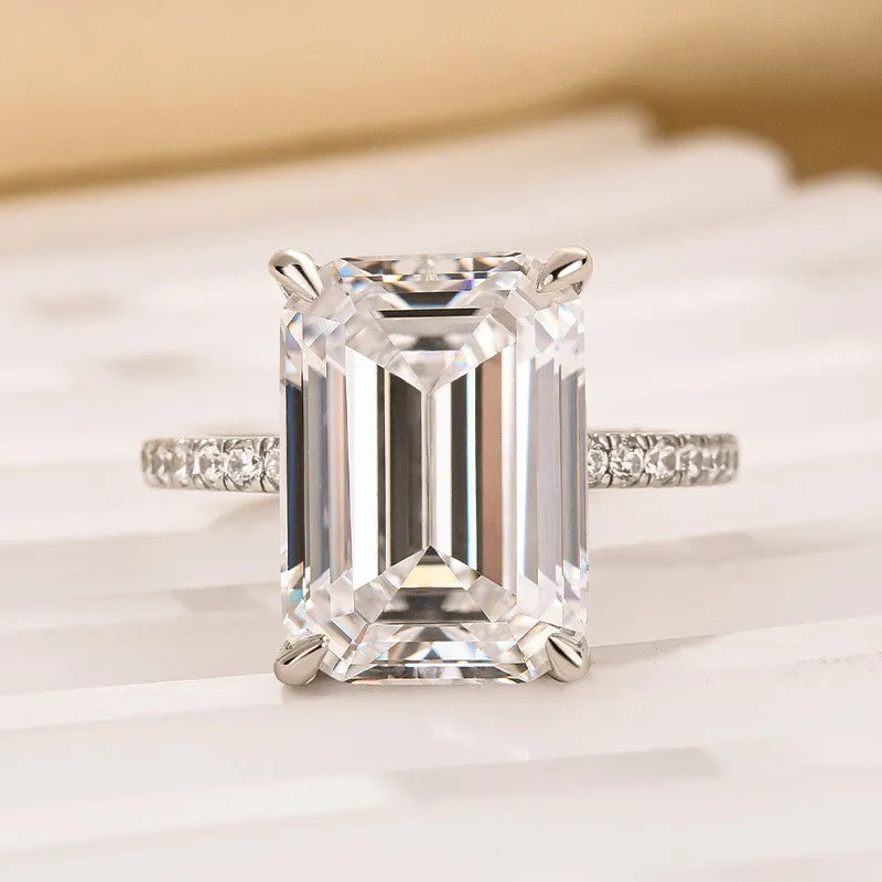 Vibrant Craftwork 10Ct Emerald Cut Engagement Ring With Hidden Halo In Sterling Silver