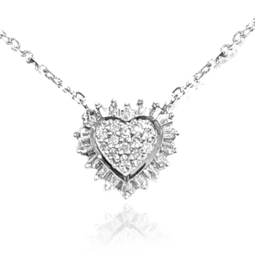 10K Gold 9mm Diamond Heart Necklace Warm Accent