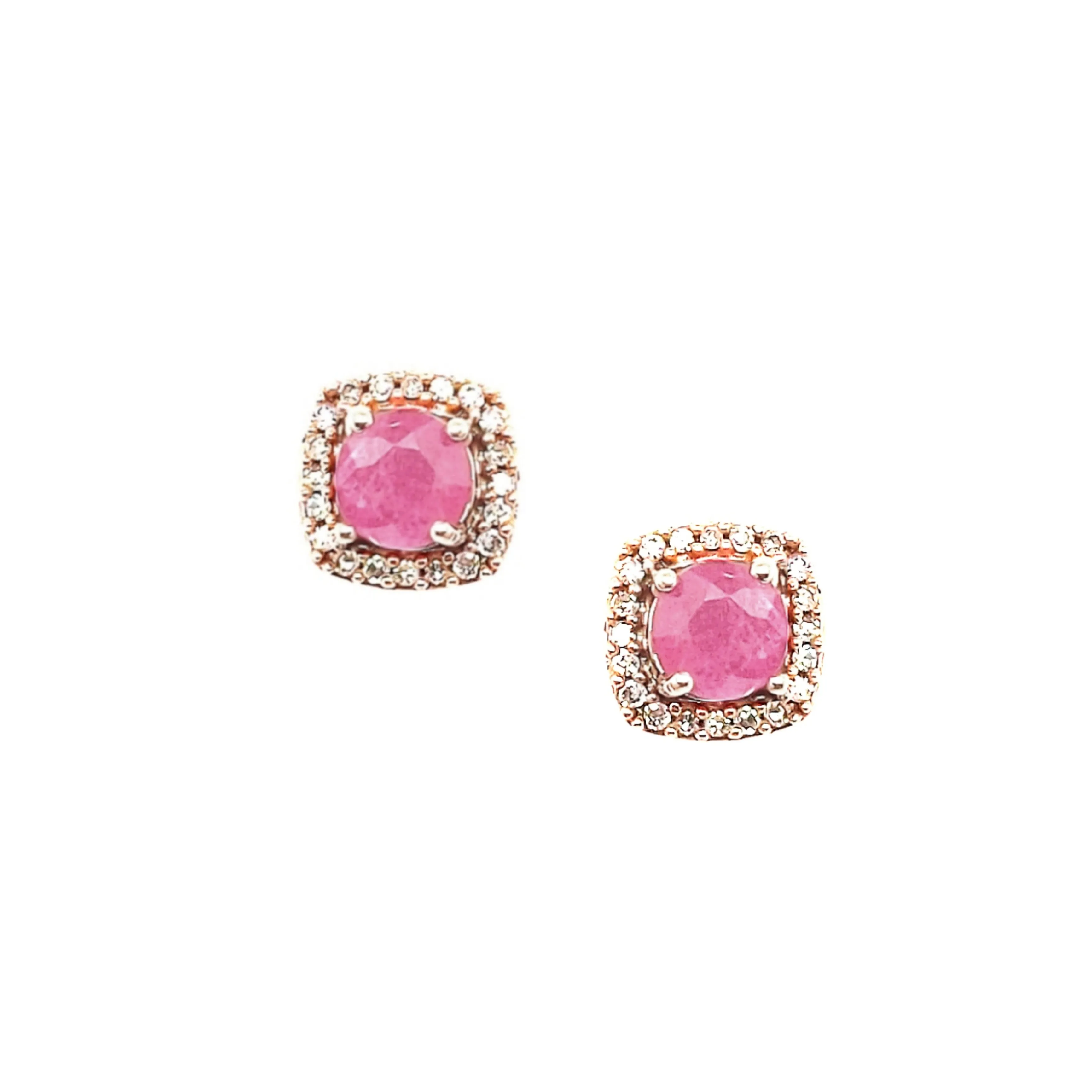 Beach Jewelry Glittery Adornment 10K Gold And Diamond Framed Ruby Stud Earring