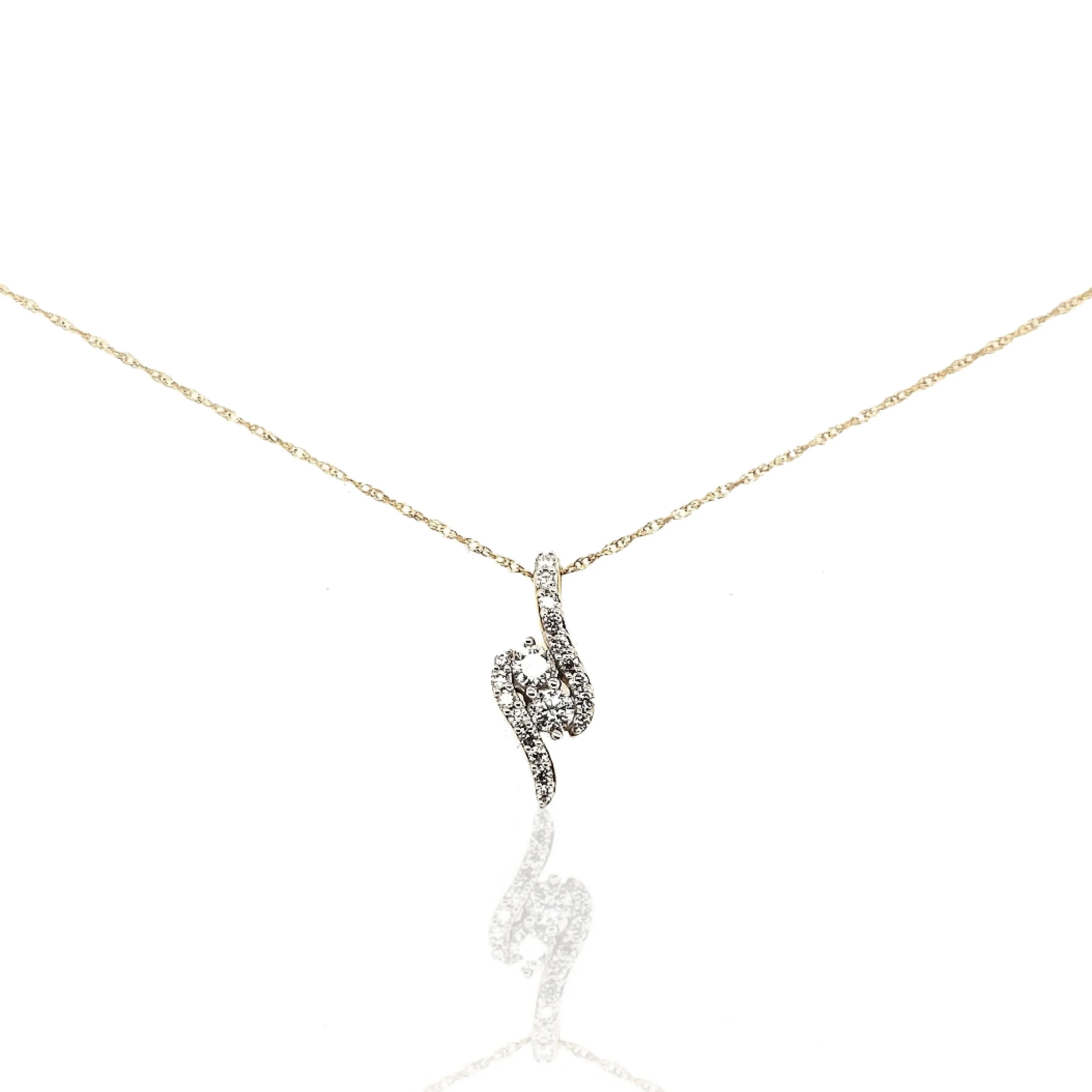 10K Gold And Diamond Swirls Surrounding Two Stones Pendant Necklace Superior Design Permanent Item