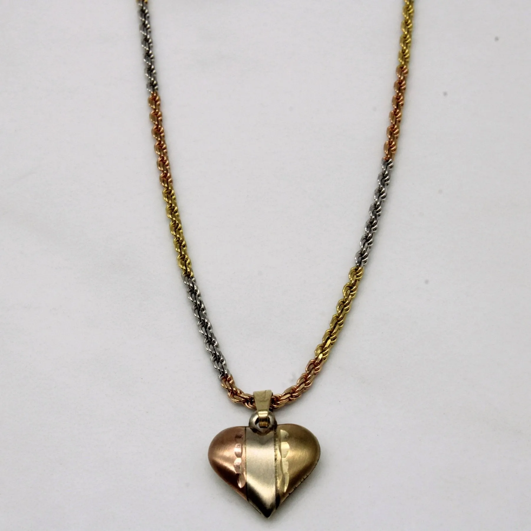 10k Tri Tone Gold Heart Pendant & Necklace | 18" | Sleek Accent Fashion Glow