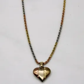 10k Tri Tone Gold Heart Pendant & Necklace | 18" | Sleek Accent Fashion Glow