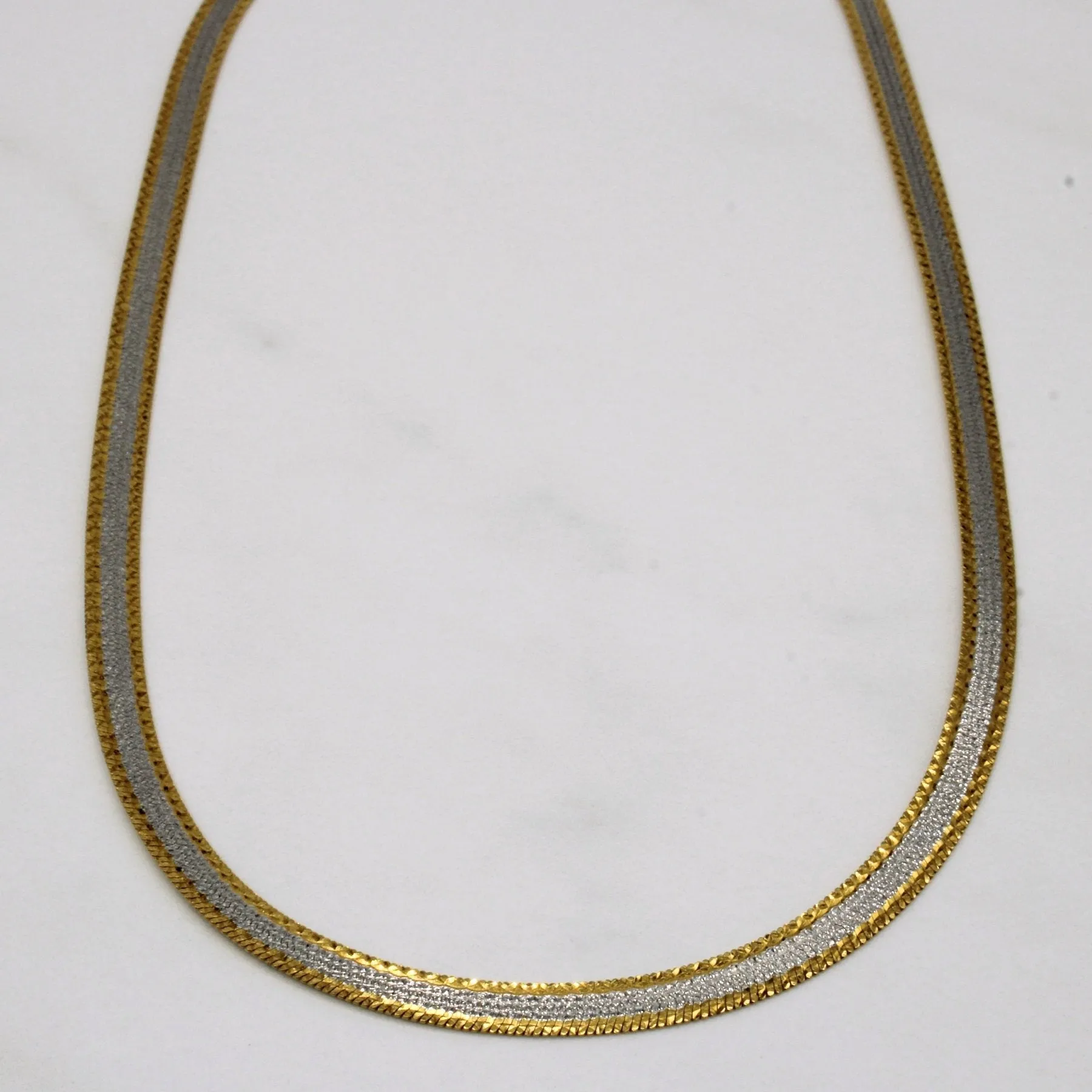 Gloss Edge Elegant Shape 10k Two Tone Gold Herringbone Chain | 18" |
