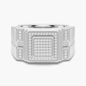 12mm Moissanite Micro Pave Square Stepped Men's Wedding Ring Enduring Charm Feminine Finish