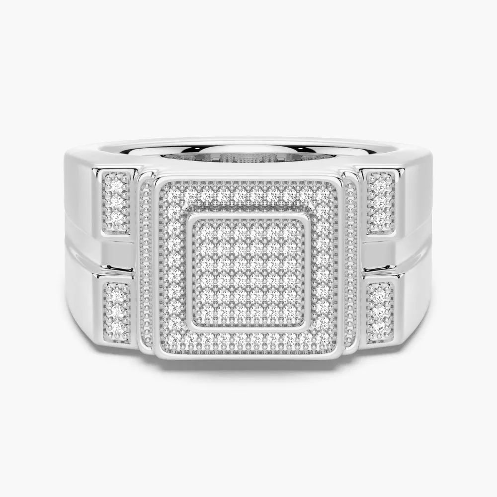 12mm Moissanite Micro Pave Square Stepped Men's Wedding Ring Enduring Charm Feminine Finish