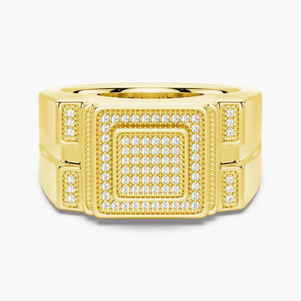 12mm Moissanite Micro Pave Square Stepped Men's Wedding Ring Modern Charm Glossy Detail