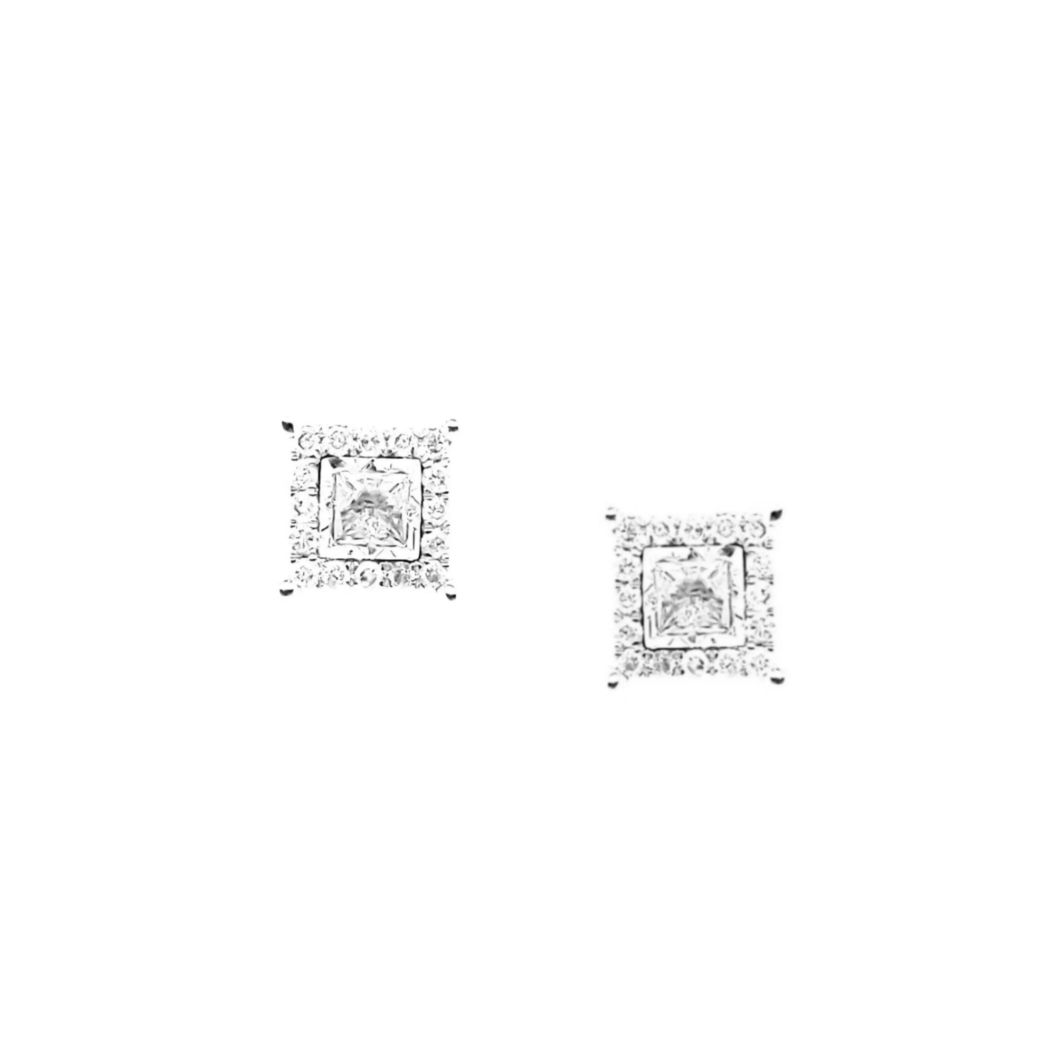 Graceful Selection 14K Gold And Diamond Framed Floating Square Center Stone Stud Earrings