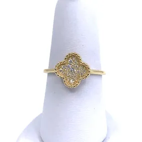 14K Gold and Micropave Diamond Clover Ring Delicate Design