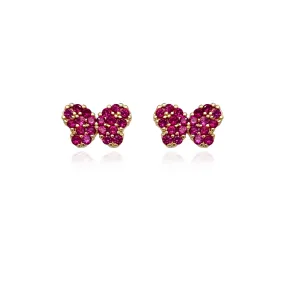 Affordable Appearance 14k Gold Butterfly with Fuchsia CZ Stud Earrings