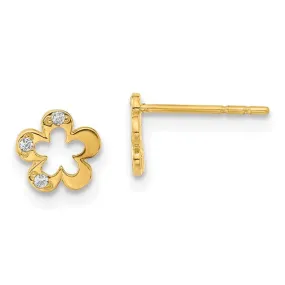14k Gold Childrens Polished CZ Flower Post Earrings Classic Appearance Exquisite Product
