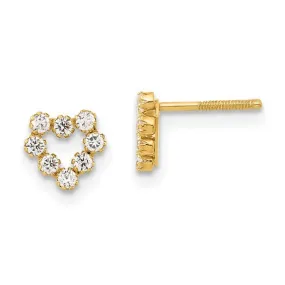 14k Gold Childrens Polished CZ Heart Post Earrings Glittering Finish