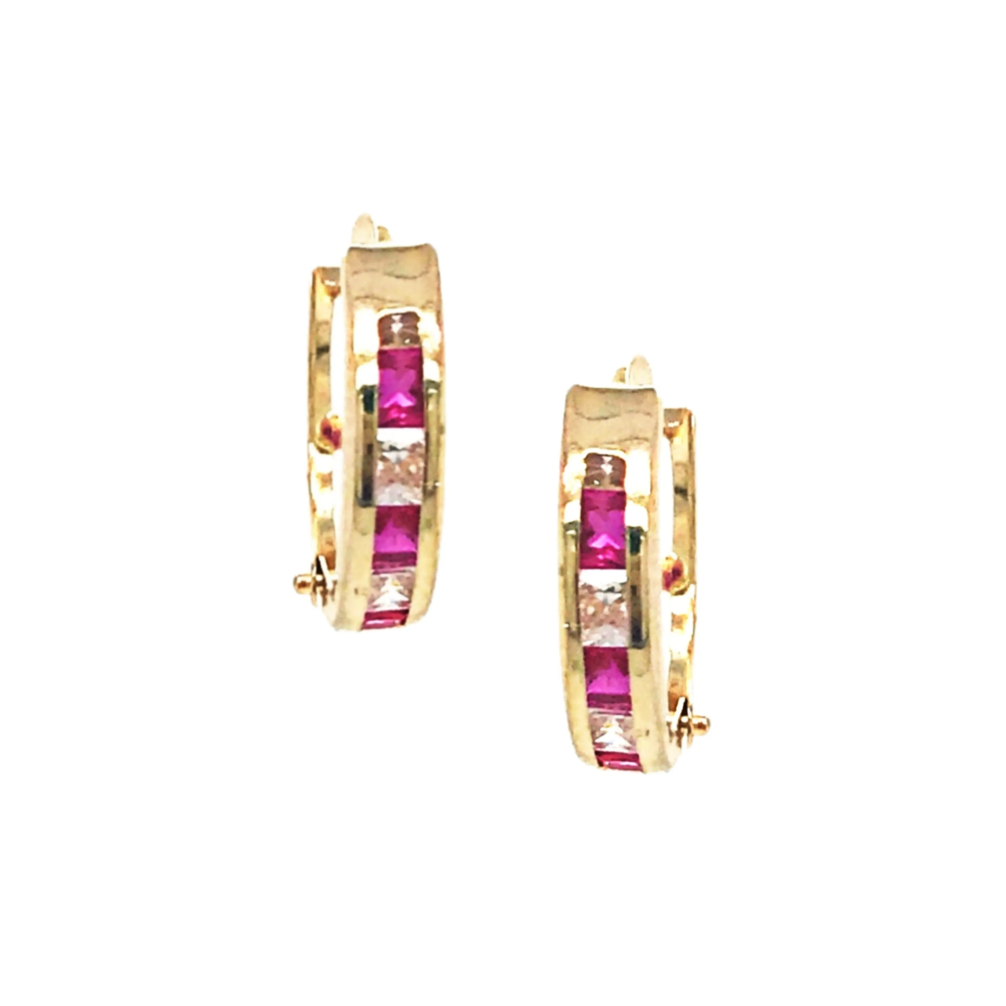 Pearlescent Embellishment Sturdy Design 14k Gold Colored Stone Hoop Earrings