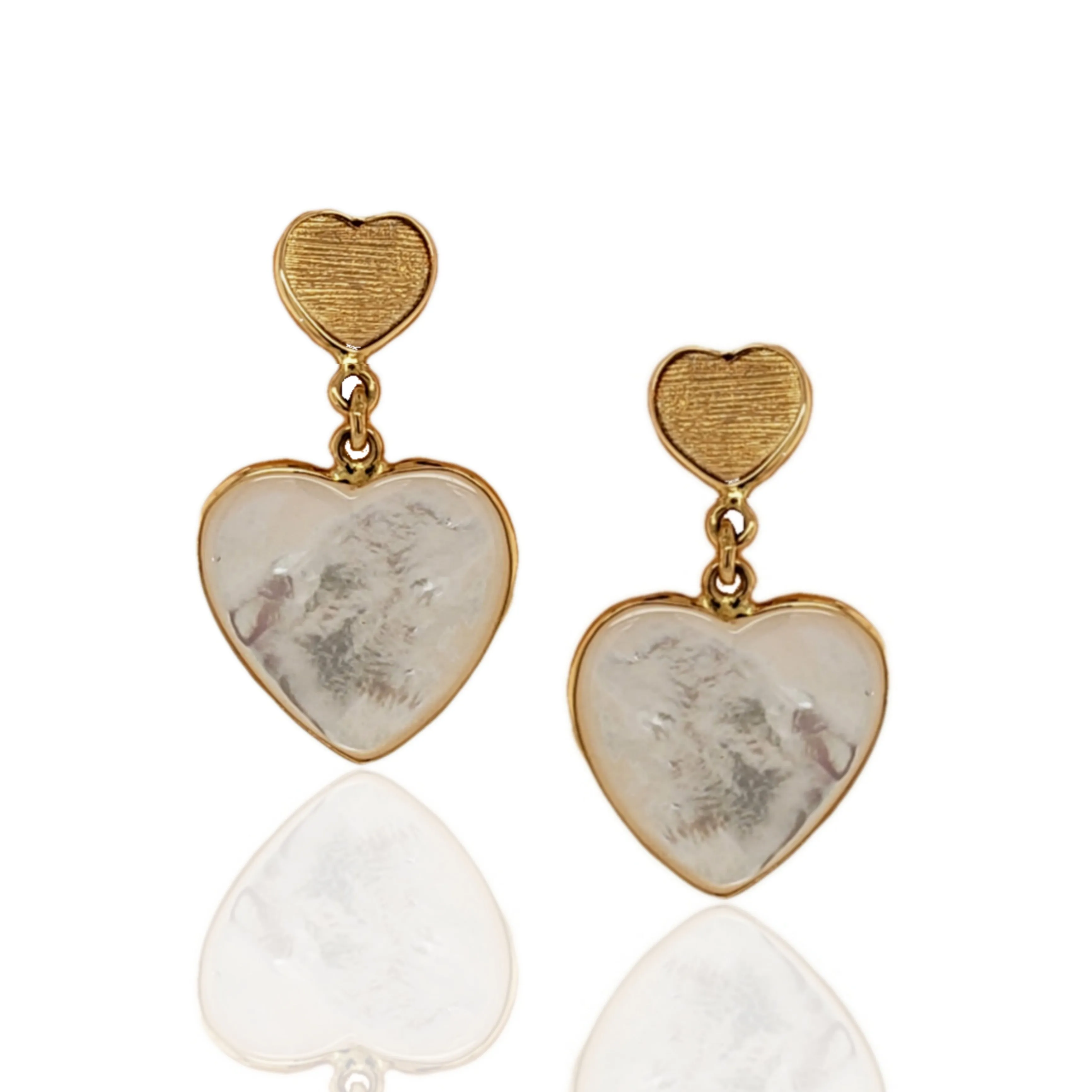 14K Gold Heart Mother Of Pearl Hanging Heart Earring Elegant Decor Petite Ornament