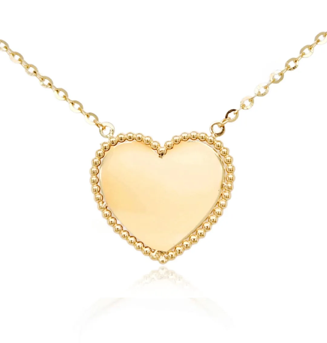 Active Woman 14K Gold Heart Necklace with Beaded Border