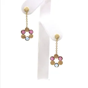 14k Gold Multi Color Flower Earrings Elegant Look