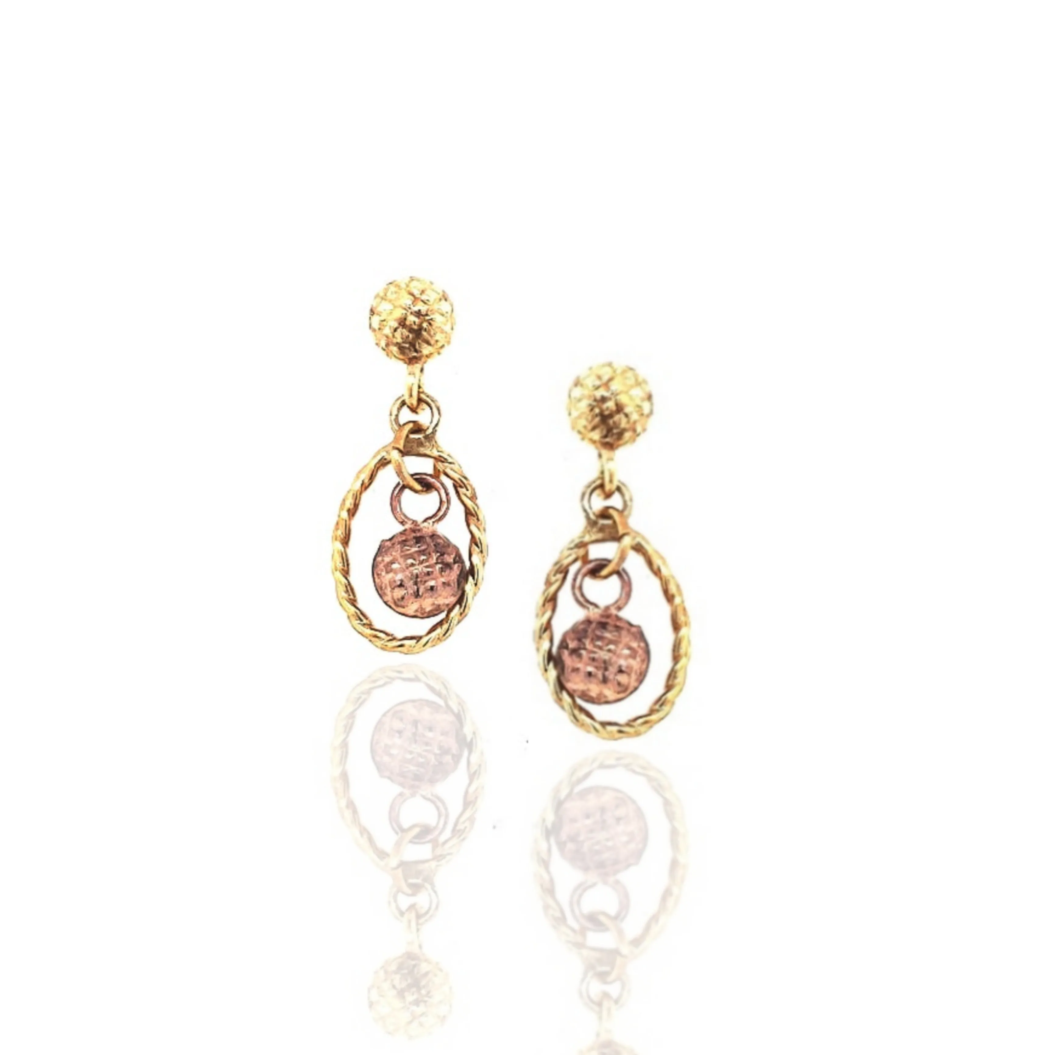 14k Gold Open Oval With Center Rose Gold Ball On Screwback Post Earring Decorative design Durable Embellishment