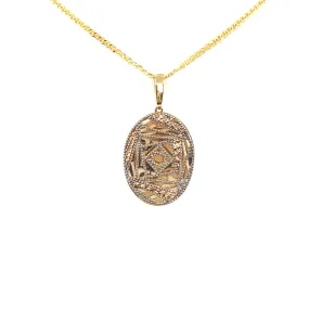 14K Gold Oval Pendant Necklace Bright Shine