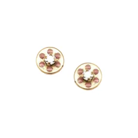 14k Gold Pink Dotted Circle With Center CZ Screwback Earring Iridescent Embellishment Oval Item