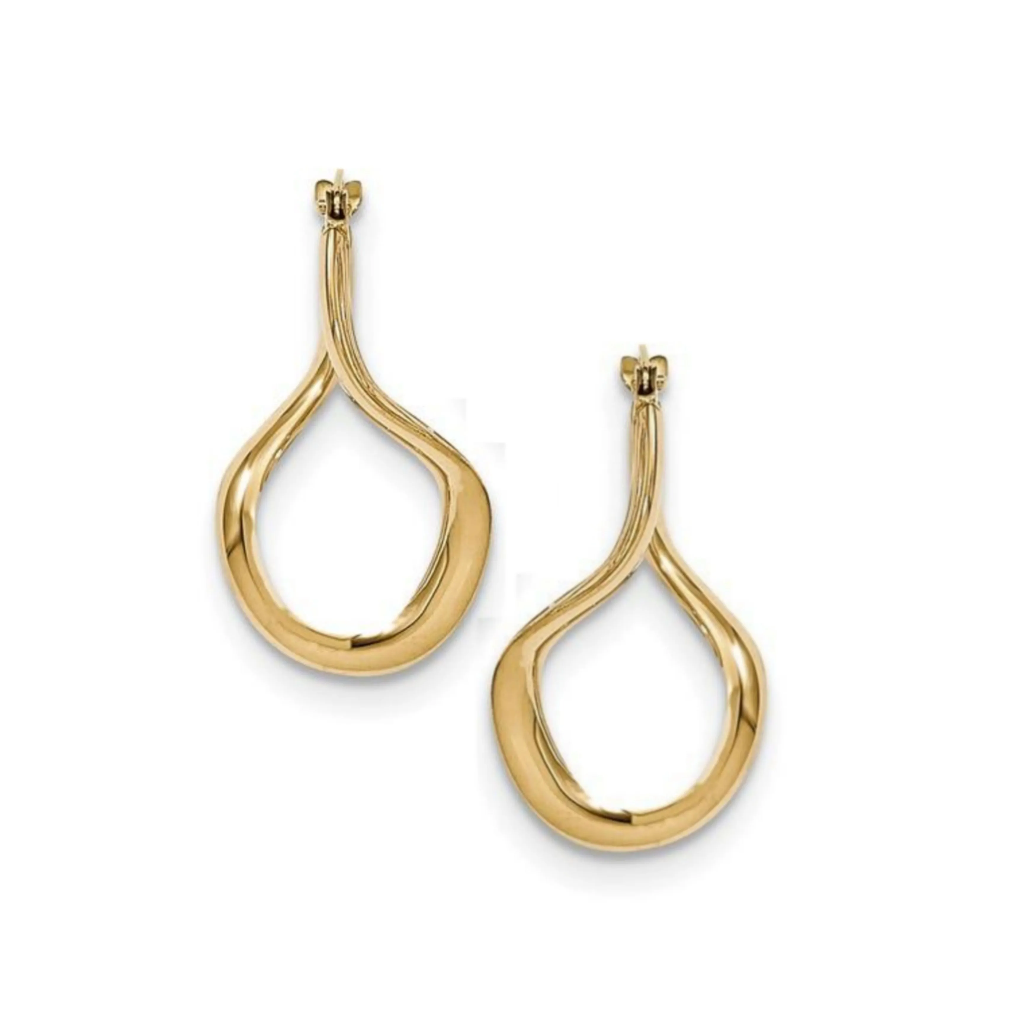 14K Gold Polished Oval Twisted Hoop Earrings Glittering Embellishment Miniature Piece