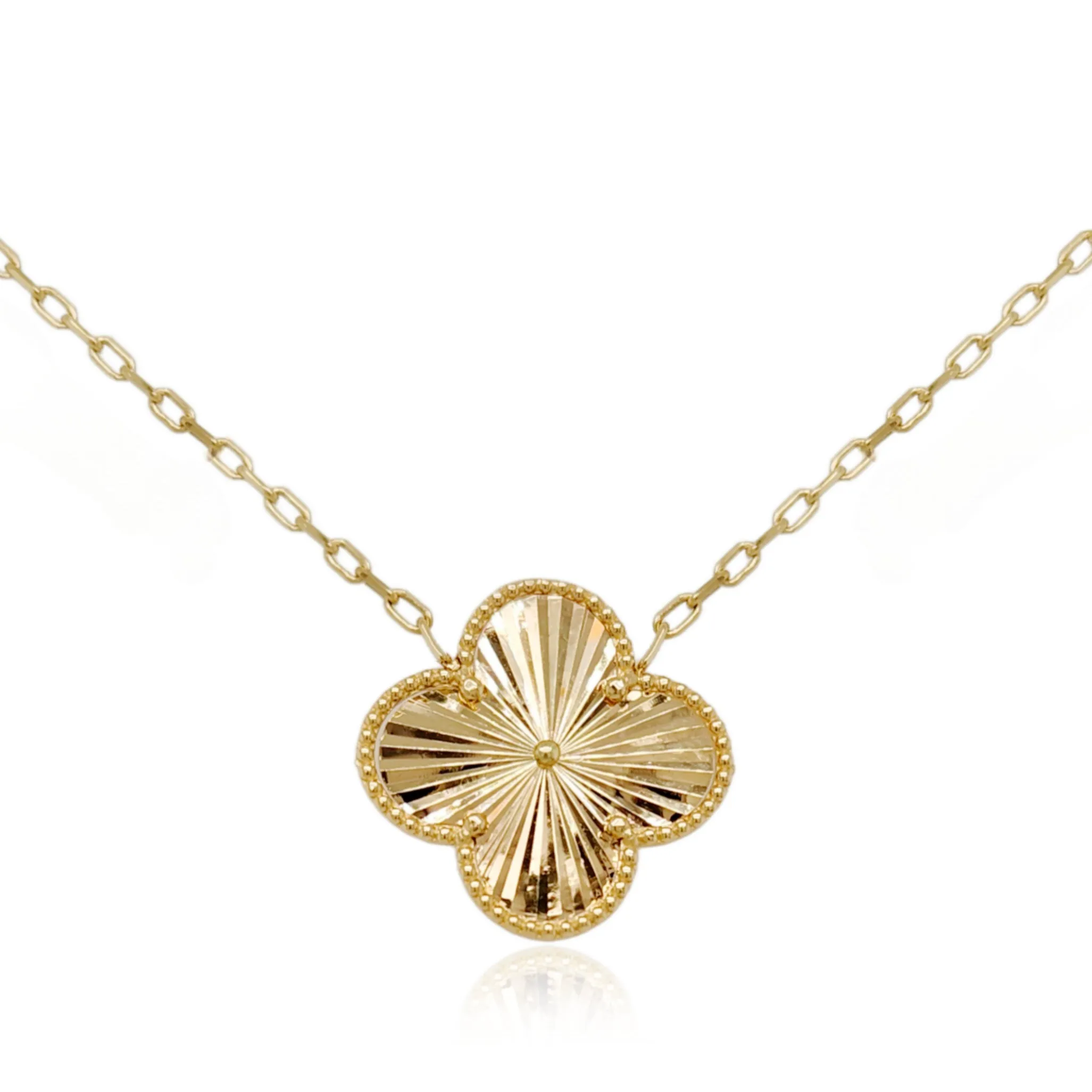 Twisted Adornment 14K Gold Sunburst Clover Necklace