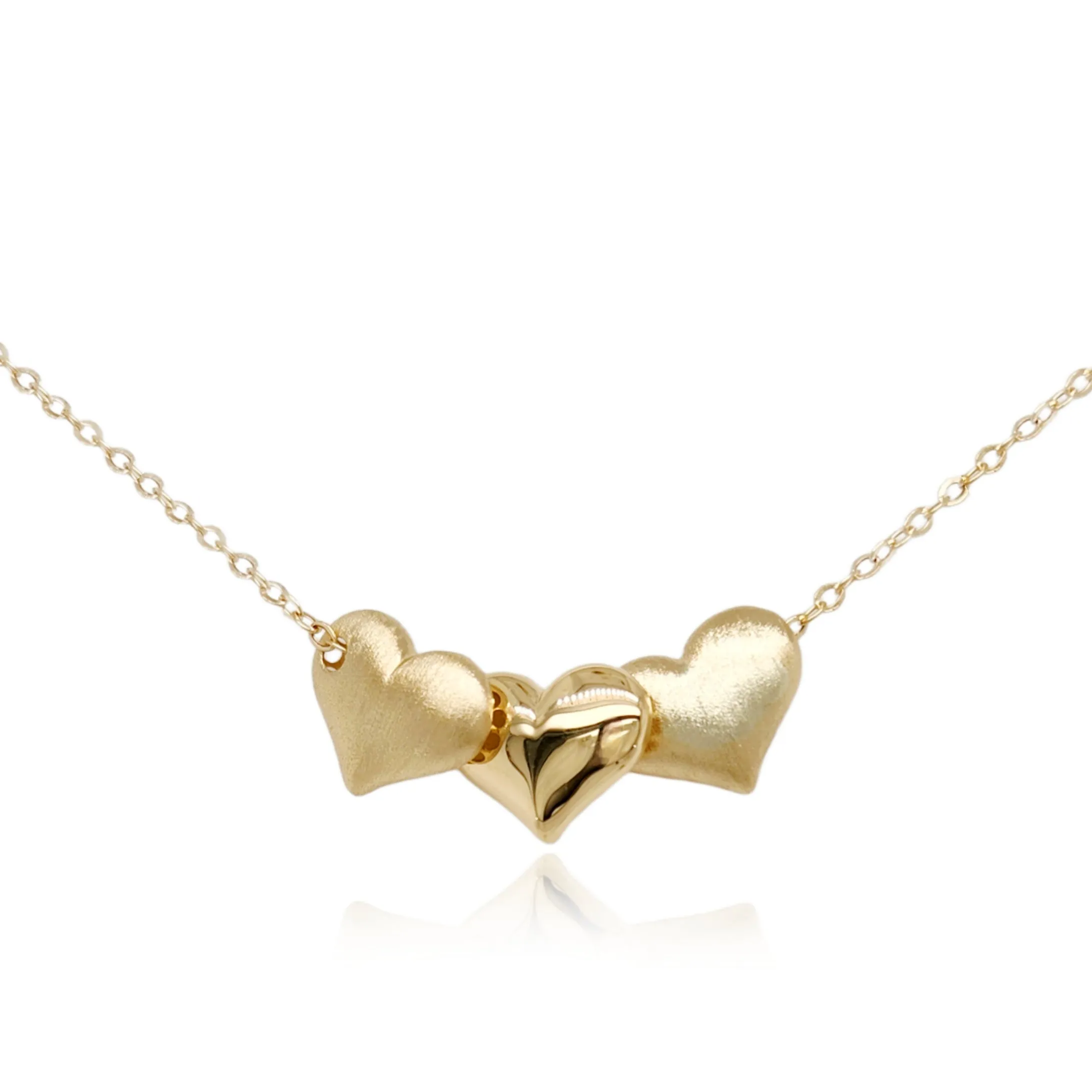 Urban Trend Sophisticated Present 14K Gold Three Heart Necklace
