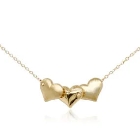 Urban Trend Sophisticated Present 14K Gold Three Heart Necklace