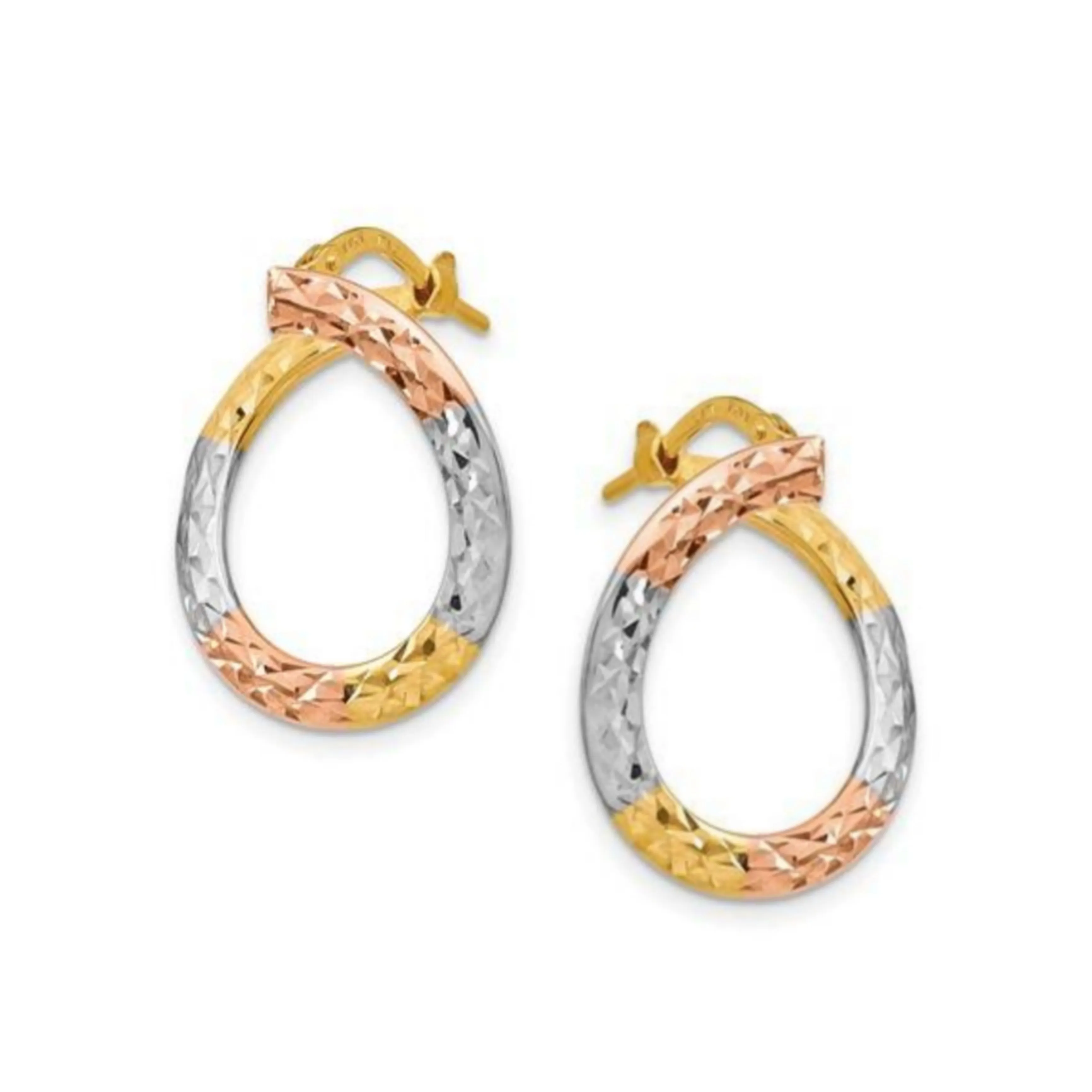 Elegant accessory 14k Gold White and Rose Plated and Polished Twisted Hoop Earrings