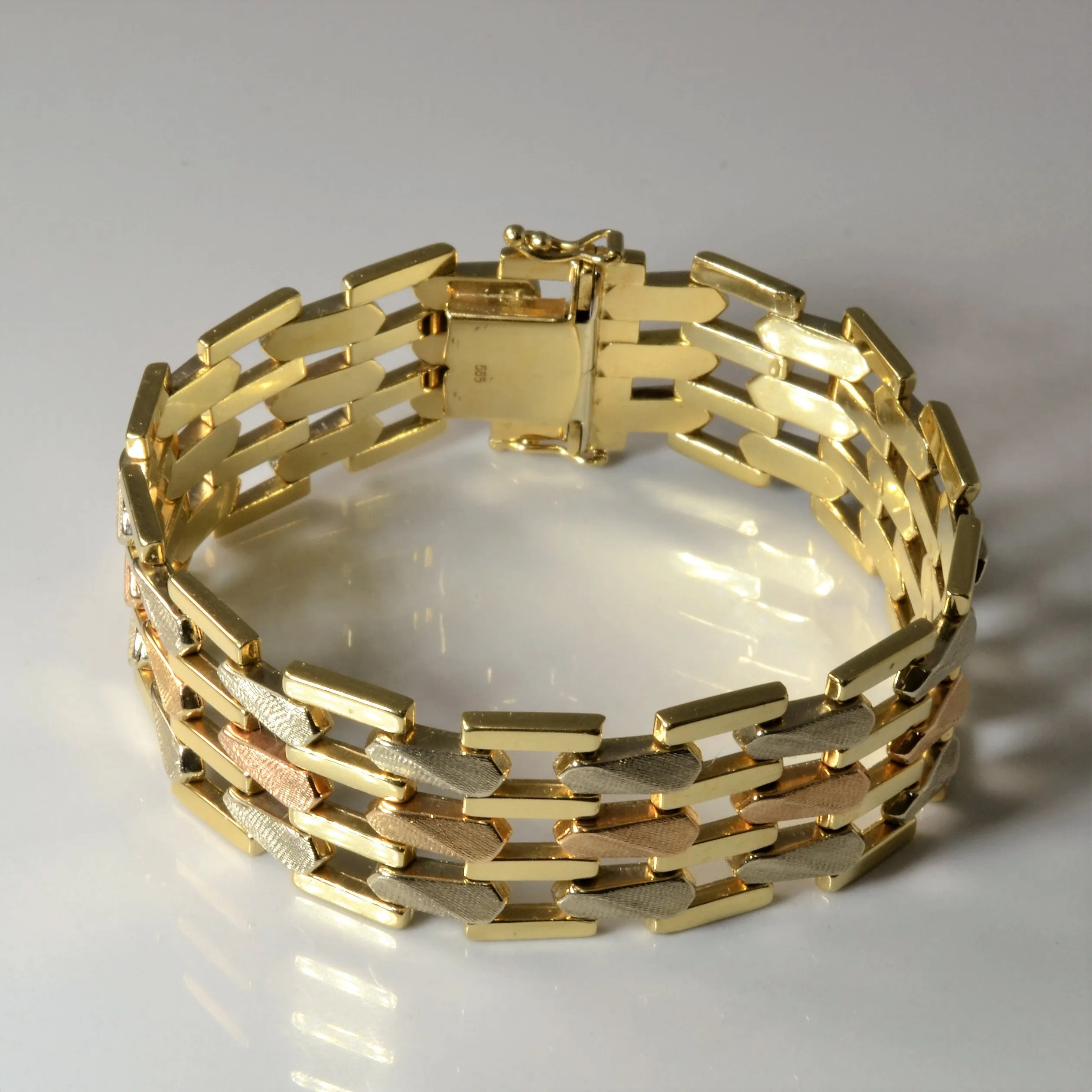 Exquisite Accent 14k Tri Tone Watch Strap Chain Bracelet | 7" |