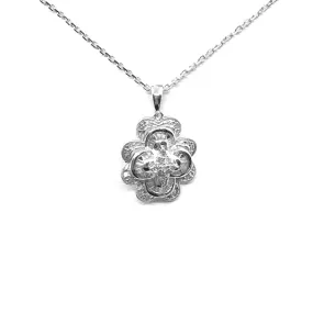 Excellent Gift 14K White Gold and Diamond Flower Pendant Necklace