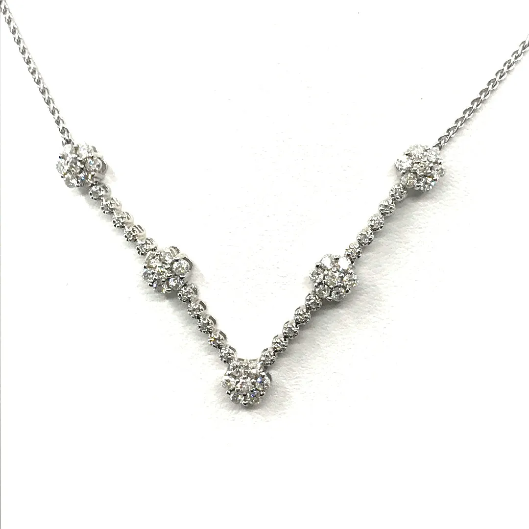 14K White Gold Flower V-Shaped Necklace Attractive Present Traditional Piece