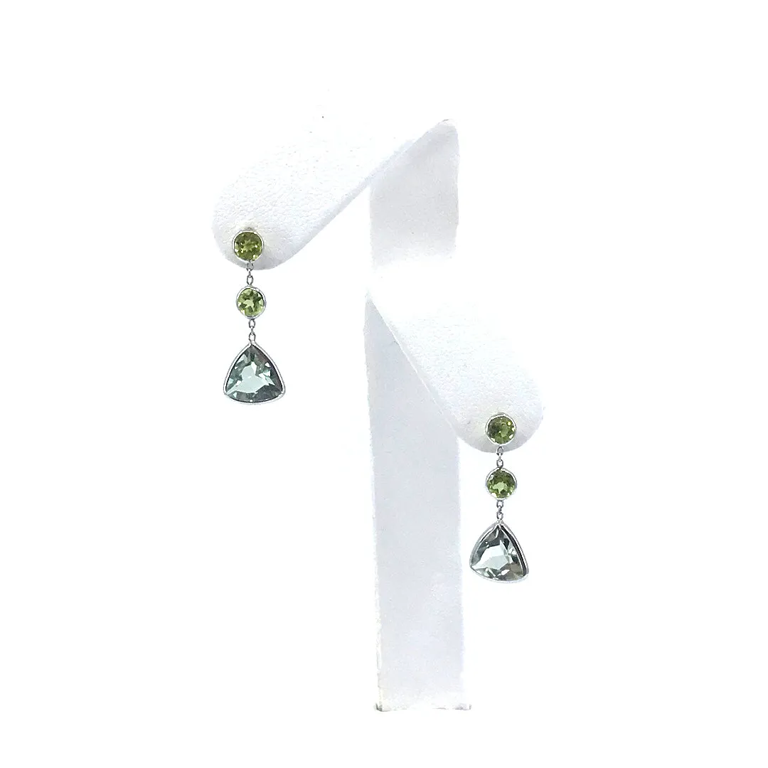 14K White Gold Green Semiprecious Stone Earrings Vintage Vibe