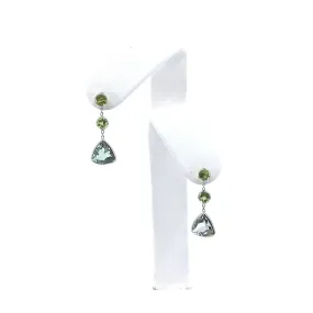 14K White Gold Green Semiprecious Stone Earrings Vintage Vibe