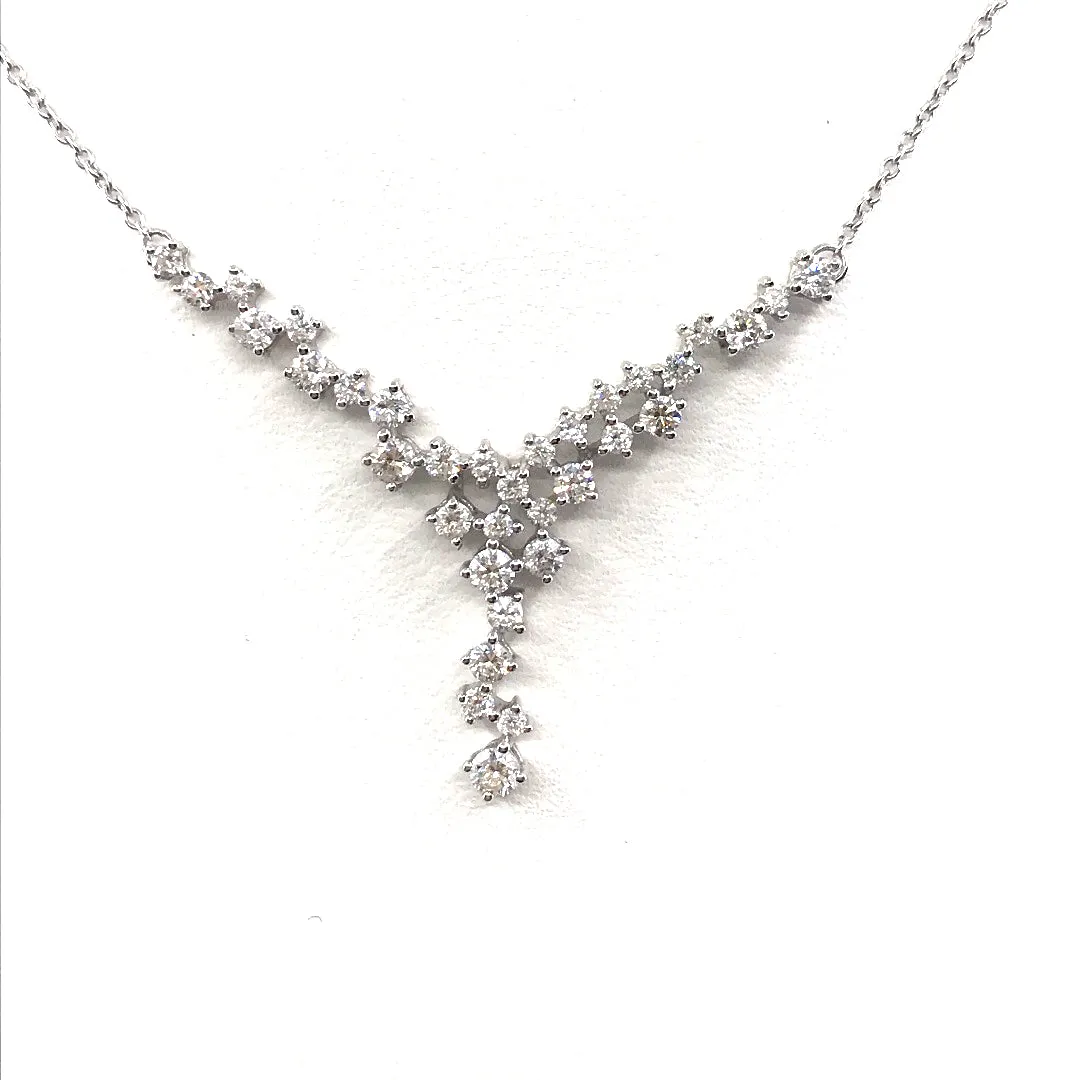 14K White Gold Y-Shaped Diamond Necklace Superior Ornament Wonderful Style