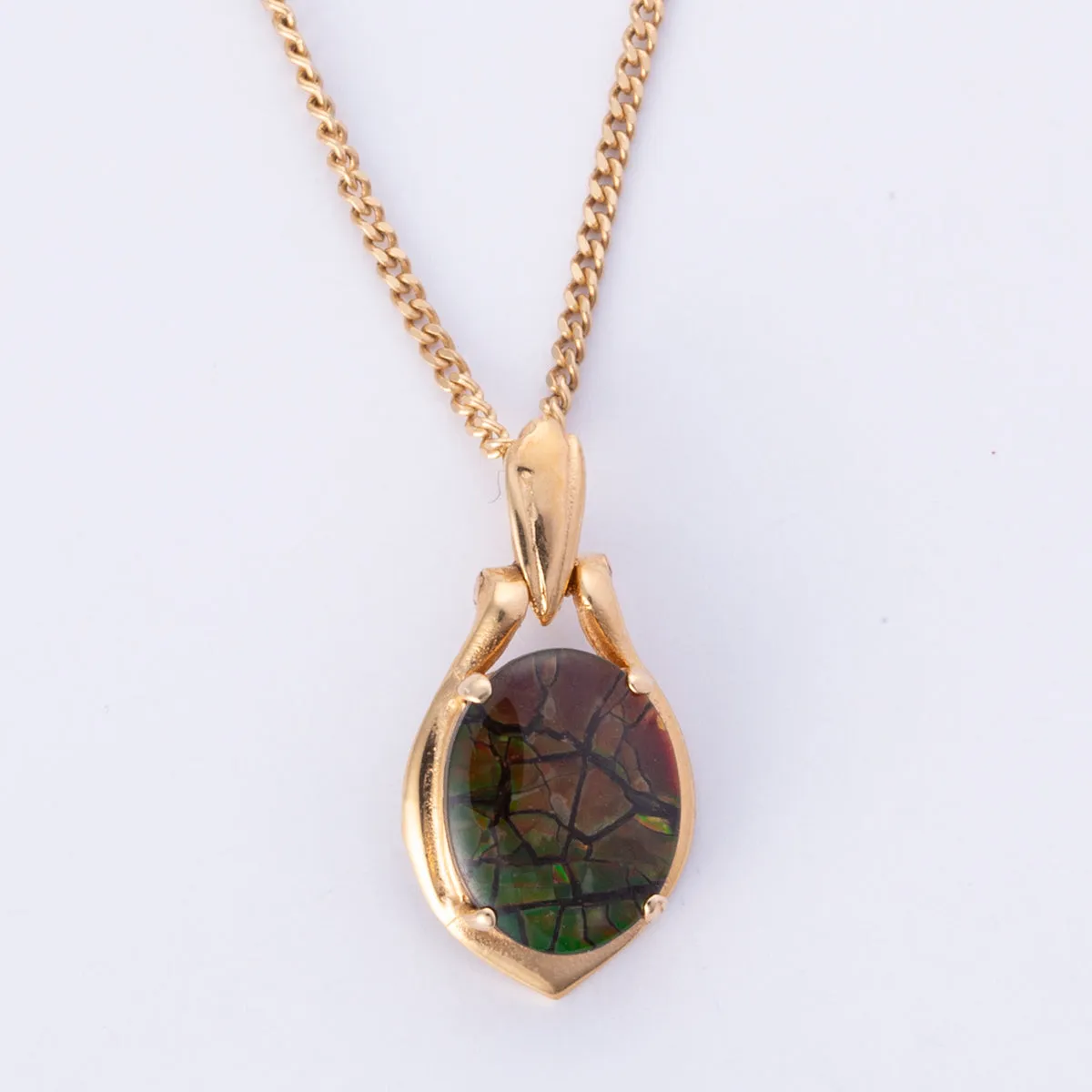 Luxury Look 14k Yellow Gold Ammolite Triplet Necklace | 16"