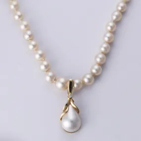 14k Yellow Gold Pearl and Diamond Necklace | 0.04 ct | 19.5" Date Ready