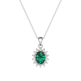 1.64 CT. Floral Halo Oval Emerald Pendant Cool Form