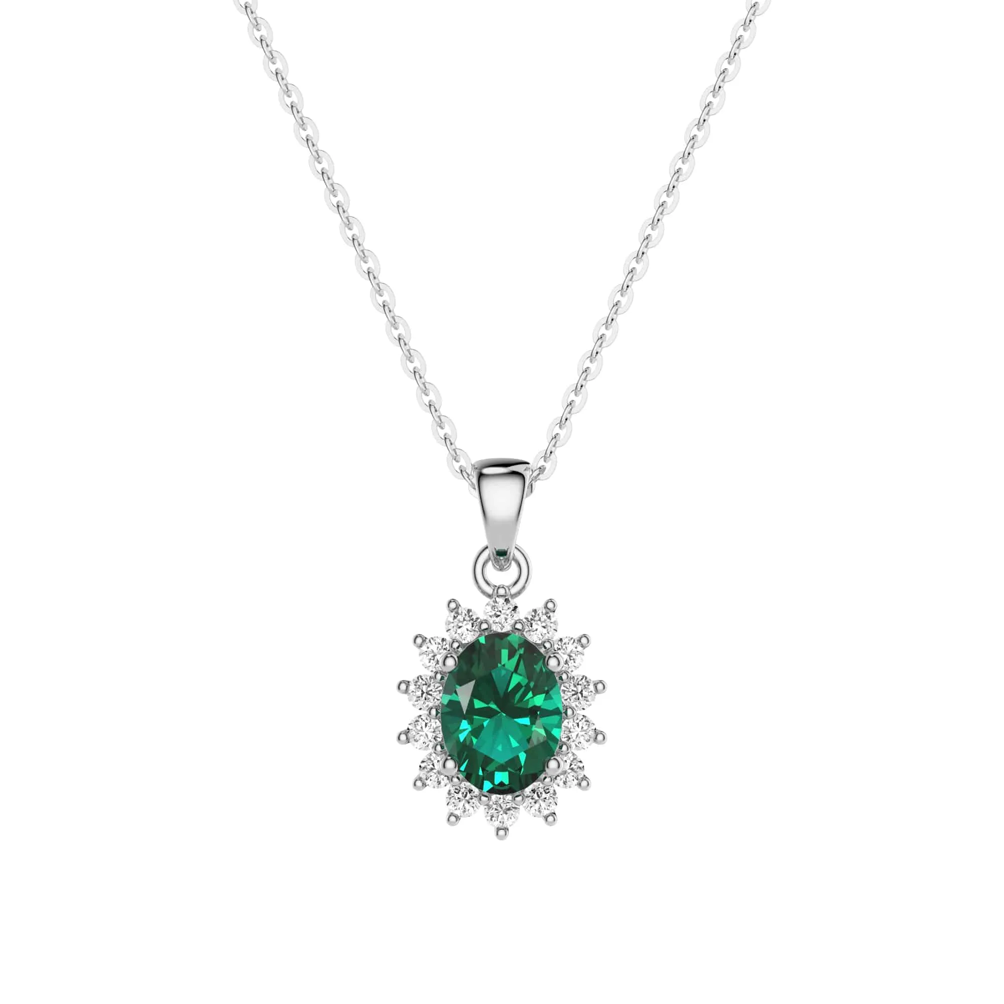 Petite Style 1.64 CT. Floral Halo Oval Emerald Pendant