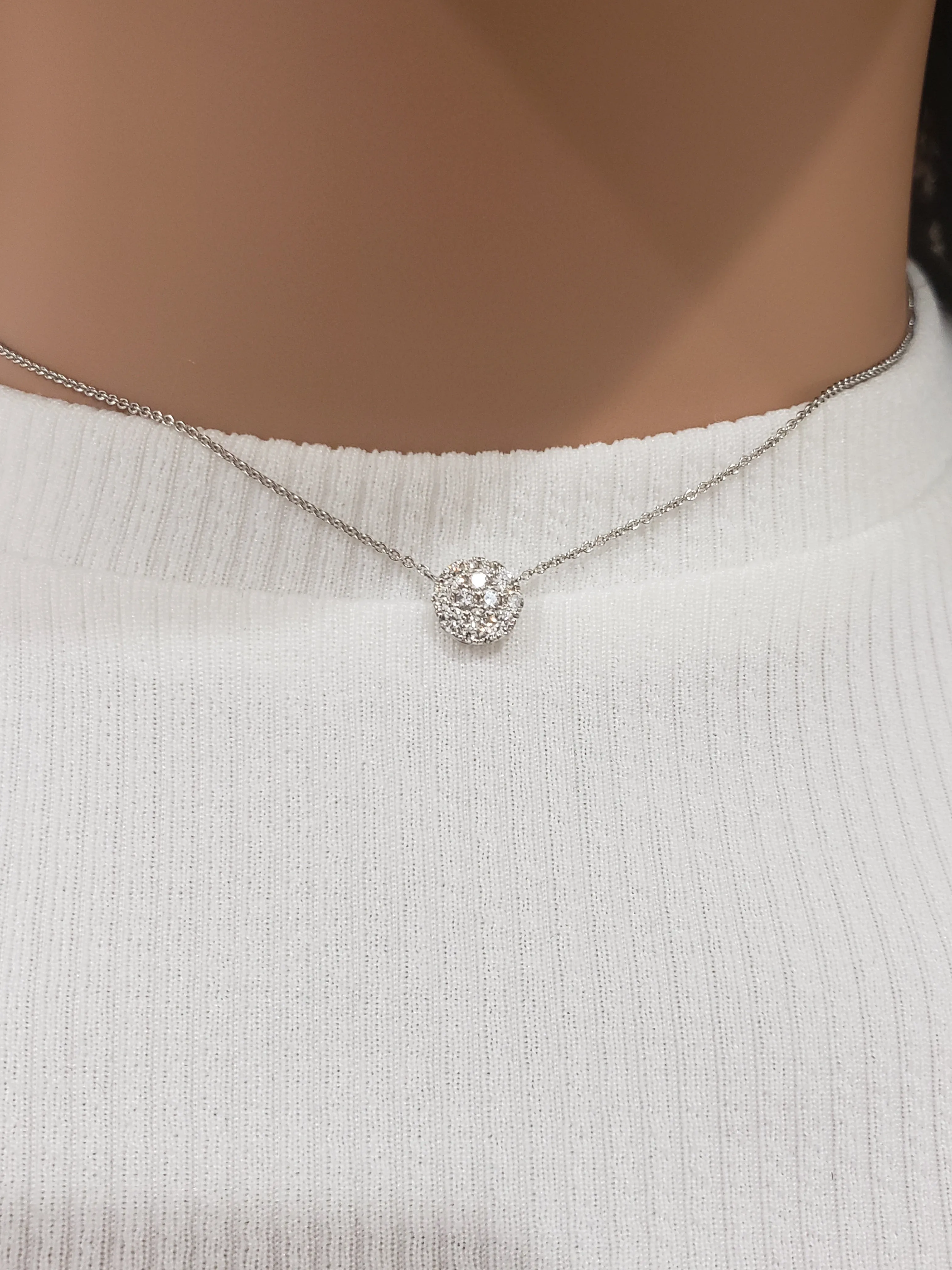 18k Gold Small Pave Diamond Solitaire Necklace Custom Piece Fashion Detail