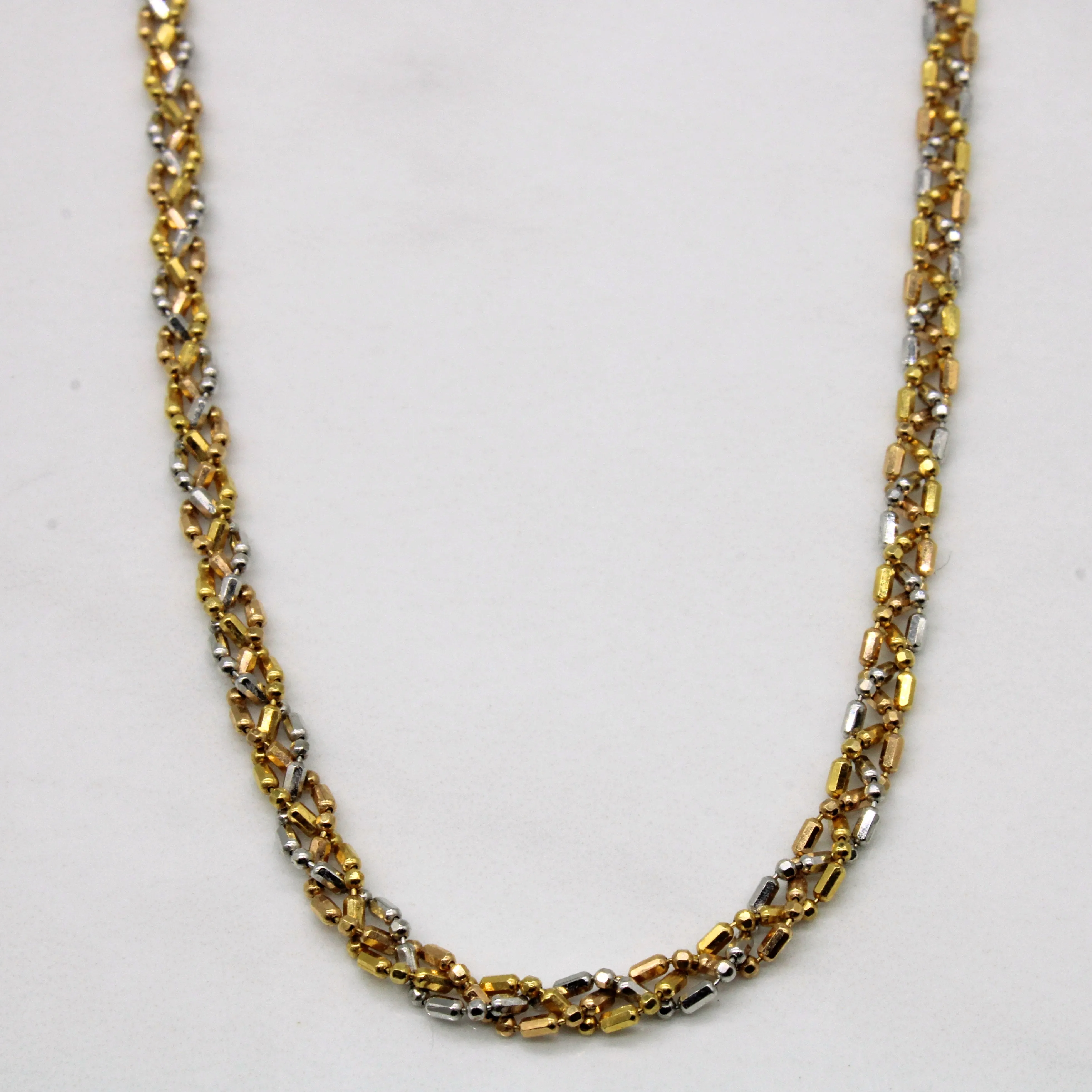 18k Tri Tone Braided Bead Chain | 15.5" | Shining Detail Modern Classic