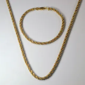 Minimalist Look 18k Two Tone Gold Rope Chain Necklace & Matching Bracelet | 23.5"| 7.5"|