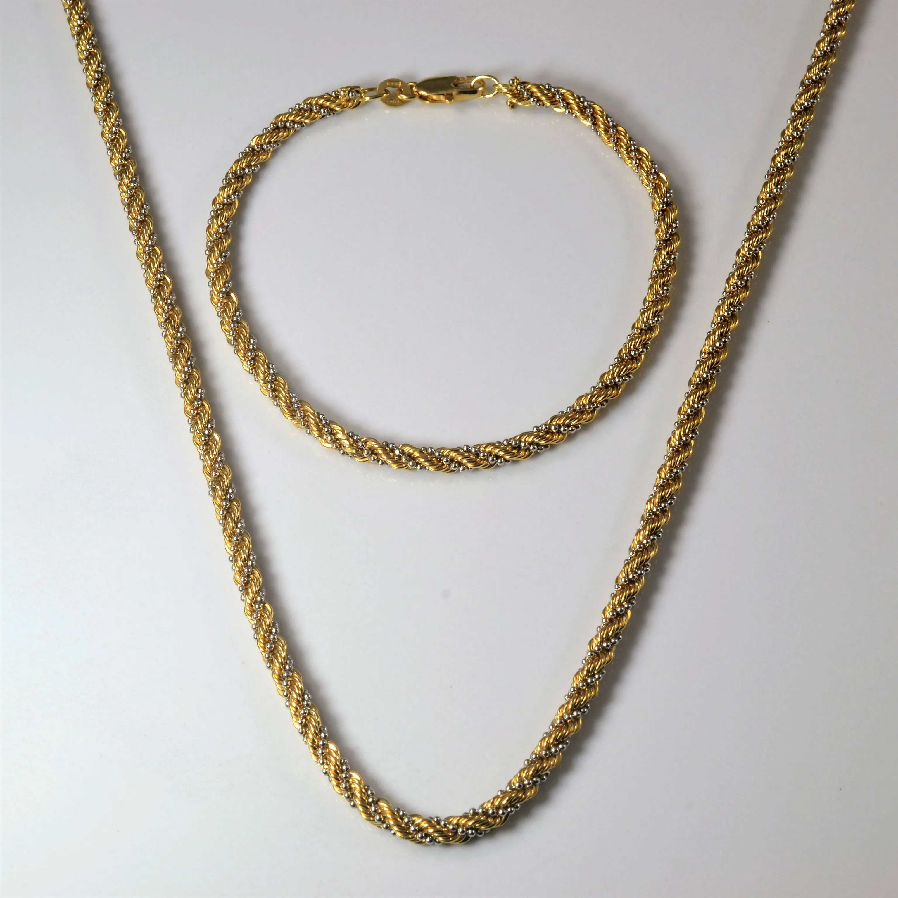 Minimalist Look 18k Two Tone Gold Rope Chain Necklace & Matching Bracelet | 23.5"| 7.5"|