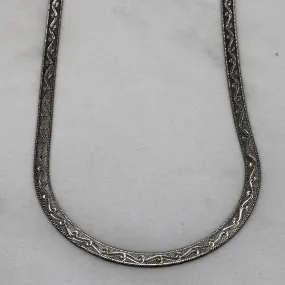 18k White Gold Patterned Herringbone Necklace | 16" | Artisan Piece
