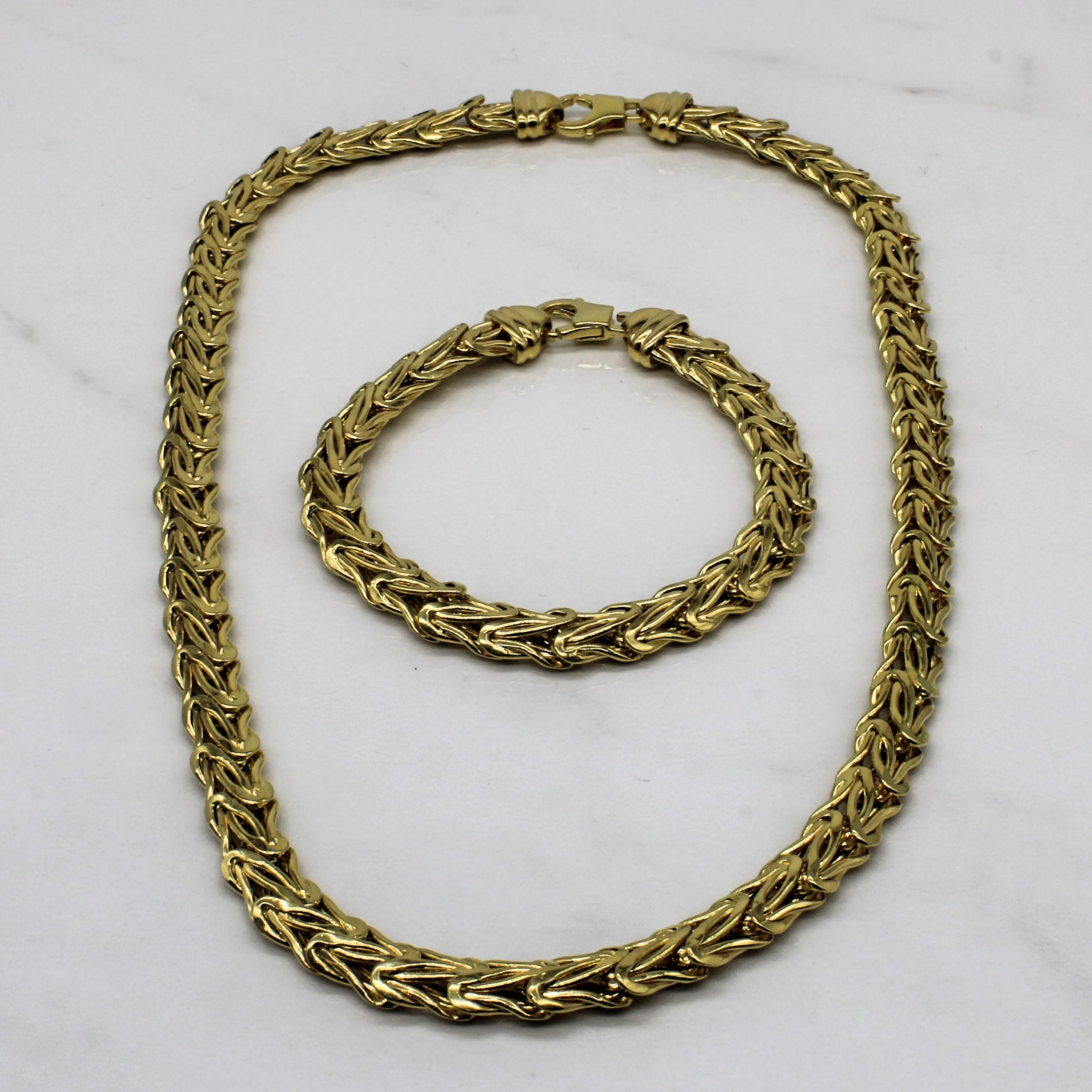 Handcrafted Accent 18k Yellow Gold Birdcage Chain Necklace & Bracelet |