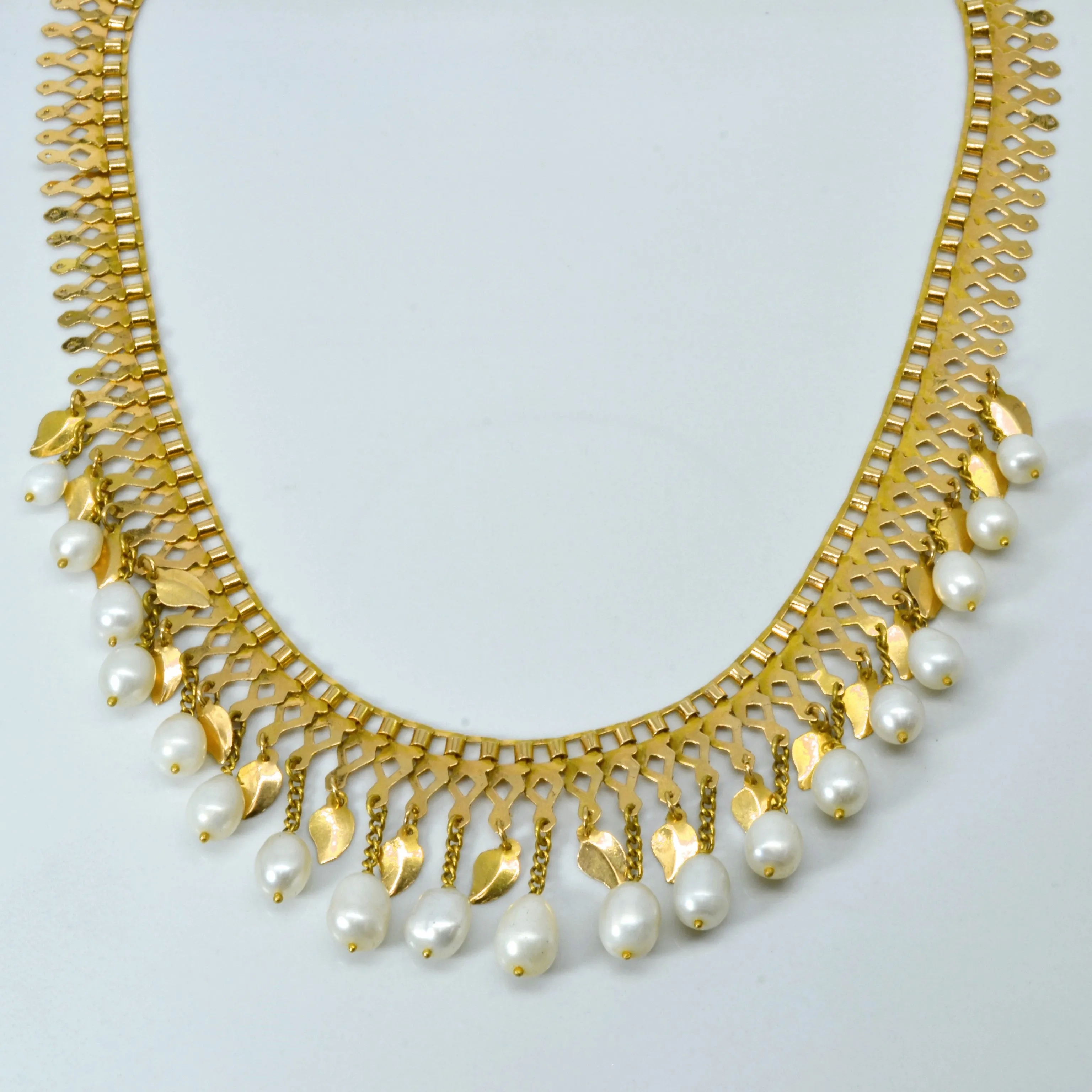 18K Yellow Gold Filigree Peal Necklace | 16"| Modern Duo Radiant Shine Look