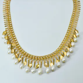 18K Yellow Gold Filigree Peal Necklace | 16"| Modern Duo Radiant Shine Look