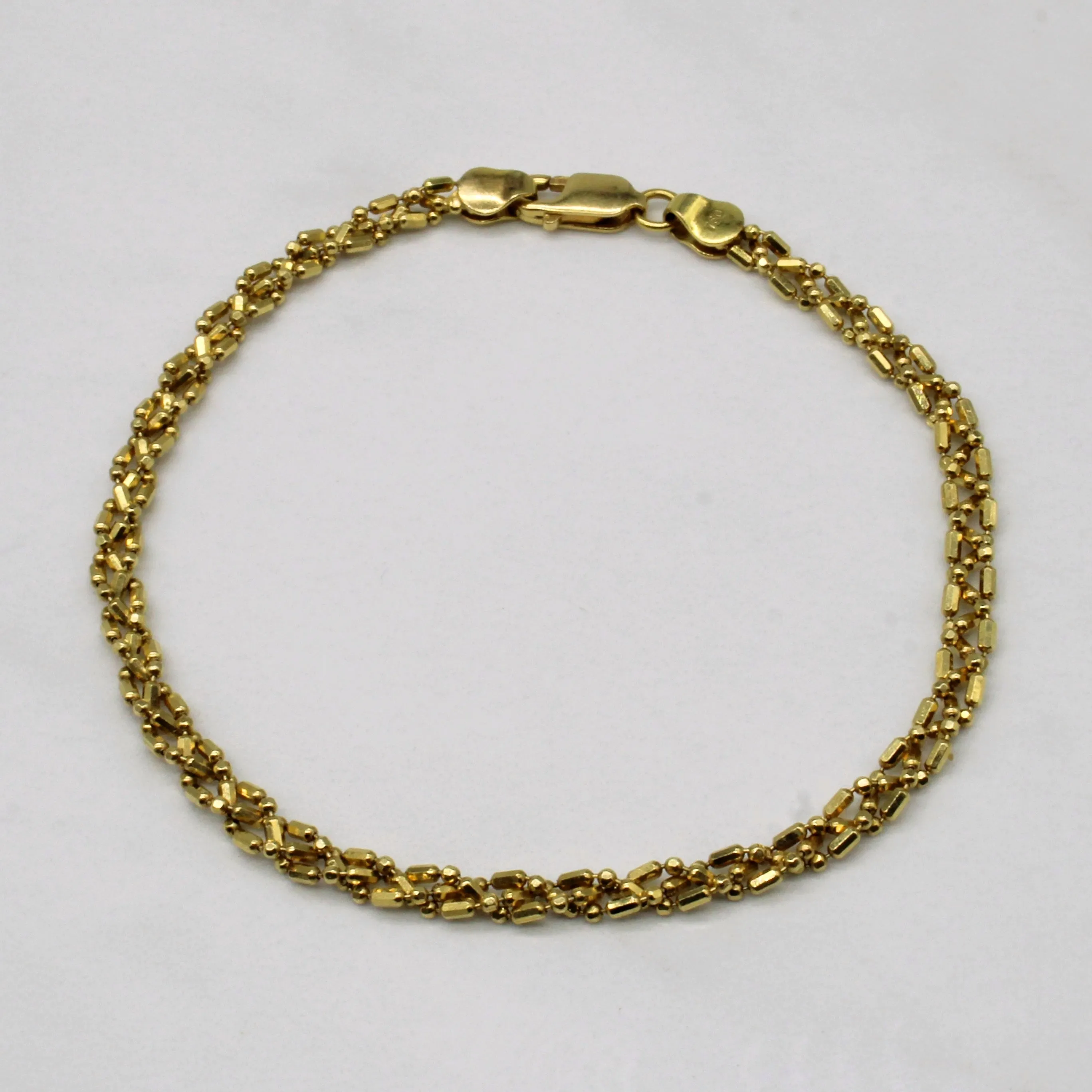 Handcrafted Quality 18k Yellow Gold Woven Bead Chain Bracelet | 7" |