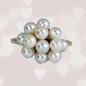 1950s Pearl Cluster Ring set in 14k Yellow Gold. Estate Fine Jewelry. June Birthstone. 4th Anniversary Gift. Dreamy Gift Fashion Piece