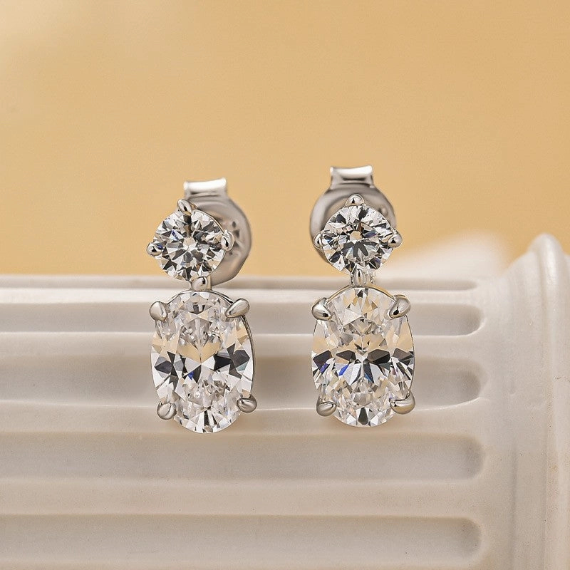 1.2Ct Oval Cut & Round Cut Stud Earrings In Sterling Silver Luxury Highlight